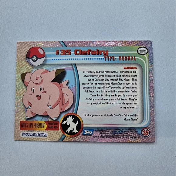 Pokemon 1999 TOPPS Clefairy #35 Blue Logo Chrome Foil TV Animation Edition Card - Picture 4 of 4